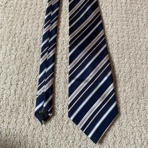 Navy & Champagne Striped Silk Tie